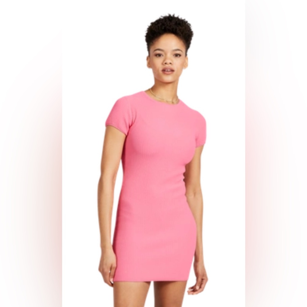 NWT [Cozi] Perfect Rib Short-Sleeved Mini Dress In Fandango Pink Women’s Sz XS